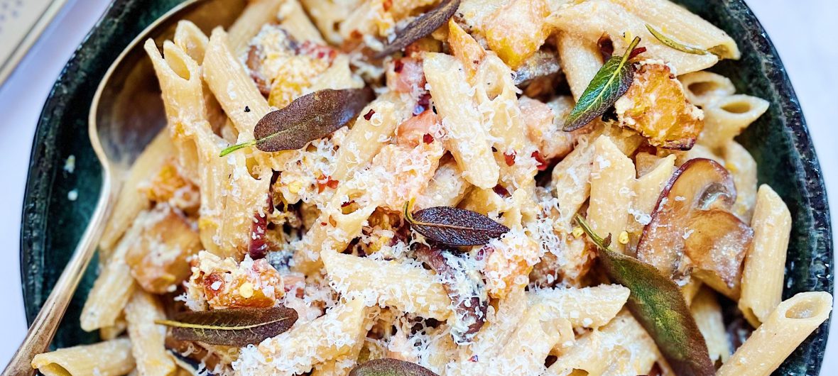 Squash, Mushroom And Ricotta Pasta With Bacon And Fried Sage